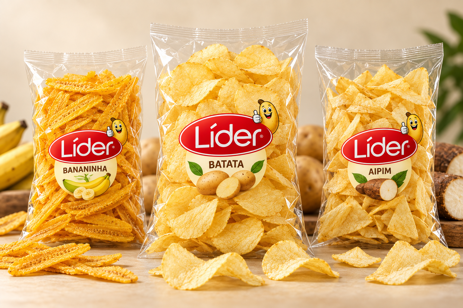 Batata Chips Líder em destaque com os outros sabores